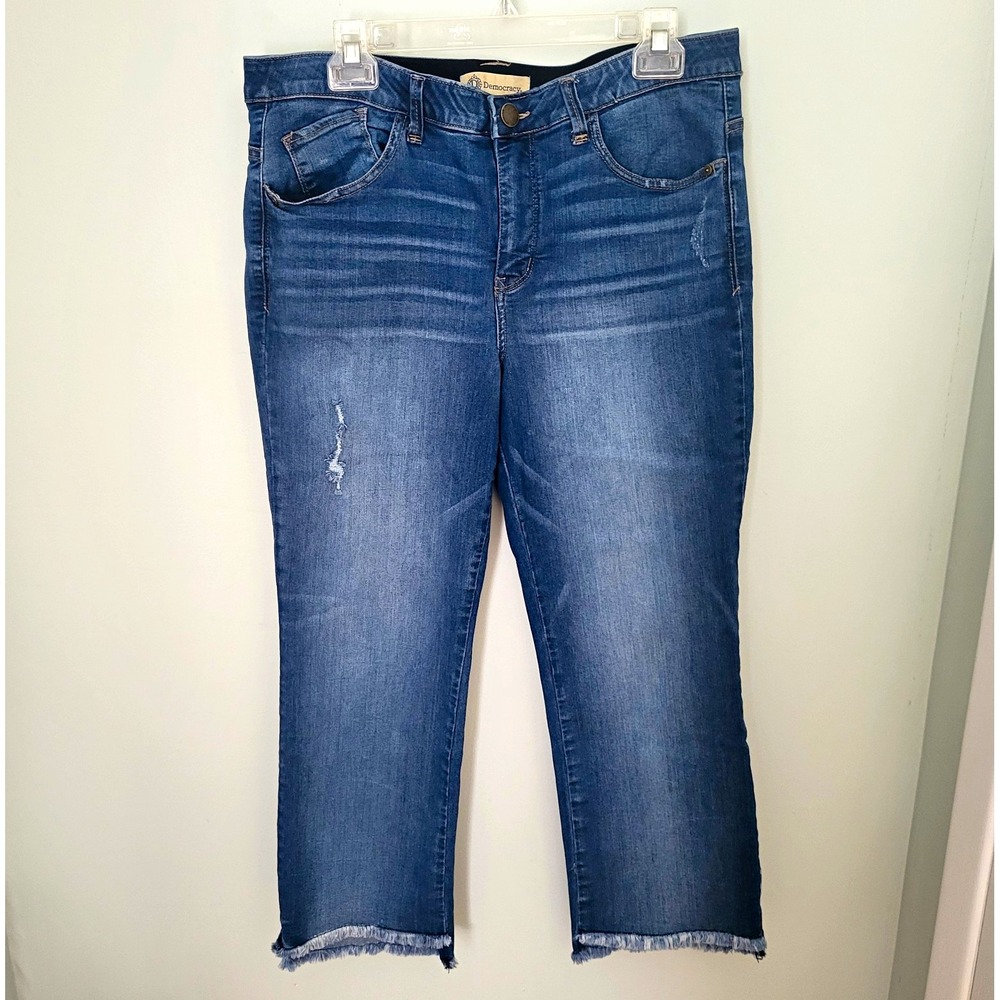 Democracy Womens Size 14 AB Technology Cropped Jeans Blue Raw hem Frayed